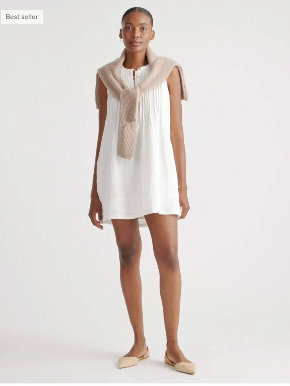 Quince White Sleeveless Pintuck Button-Front Mini Dress - Picture 10 of 11